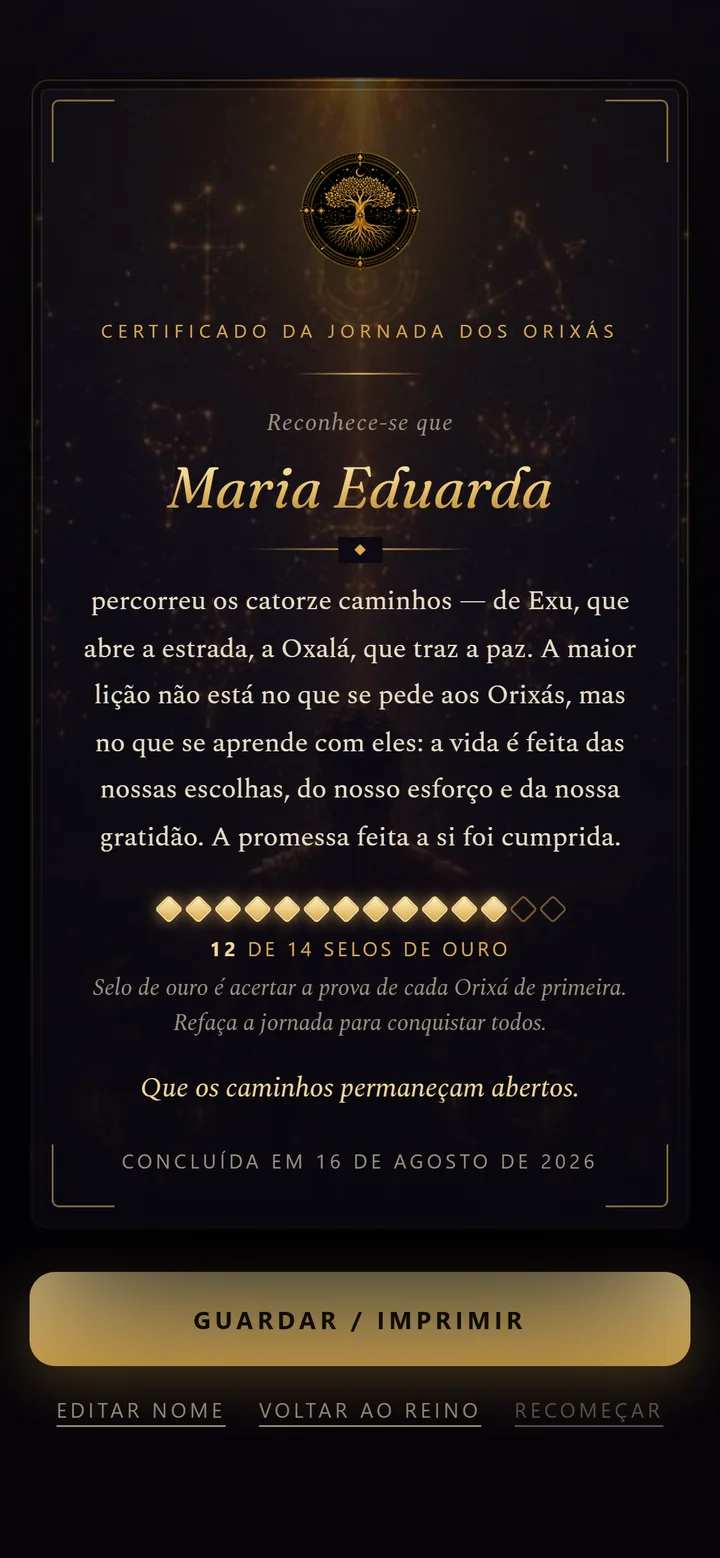 O certificado com o seu nome